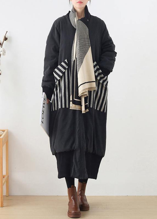 New plus size Coats winter outwear black o neck pockets coat - SooLinen