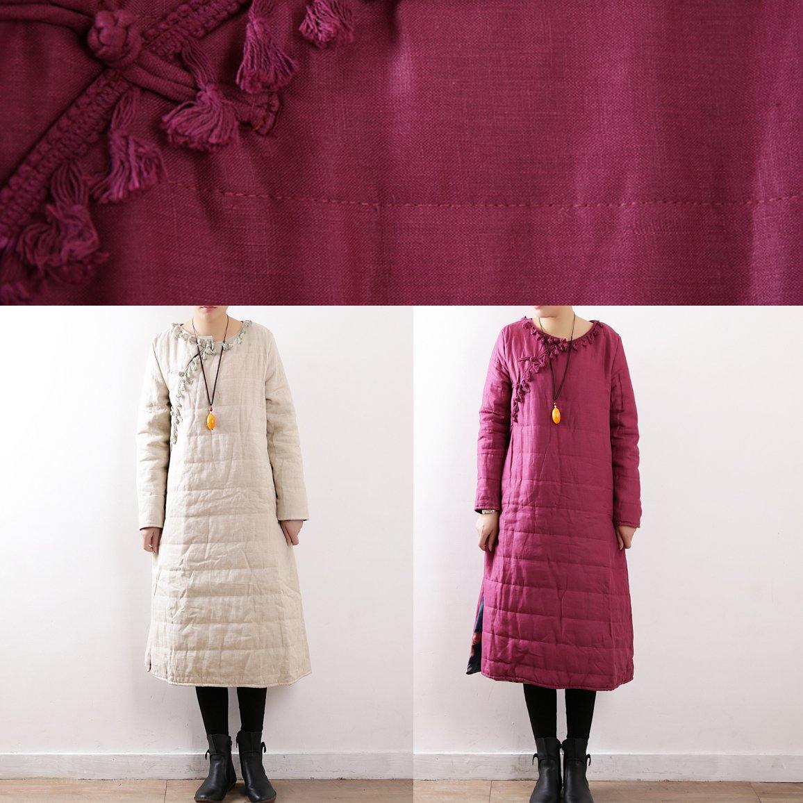 New plus size clothing winter jacket Chinese Button winter coats rose side open casual outfit - SooLinen