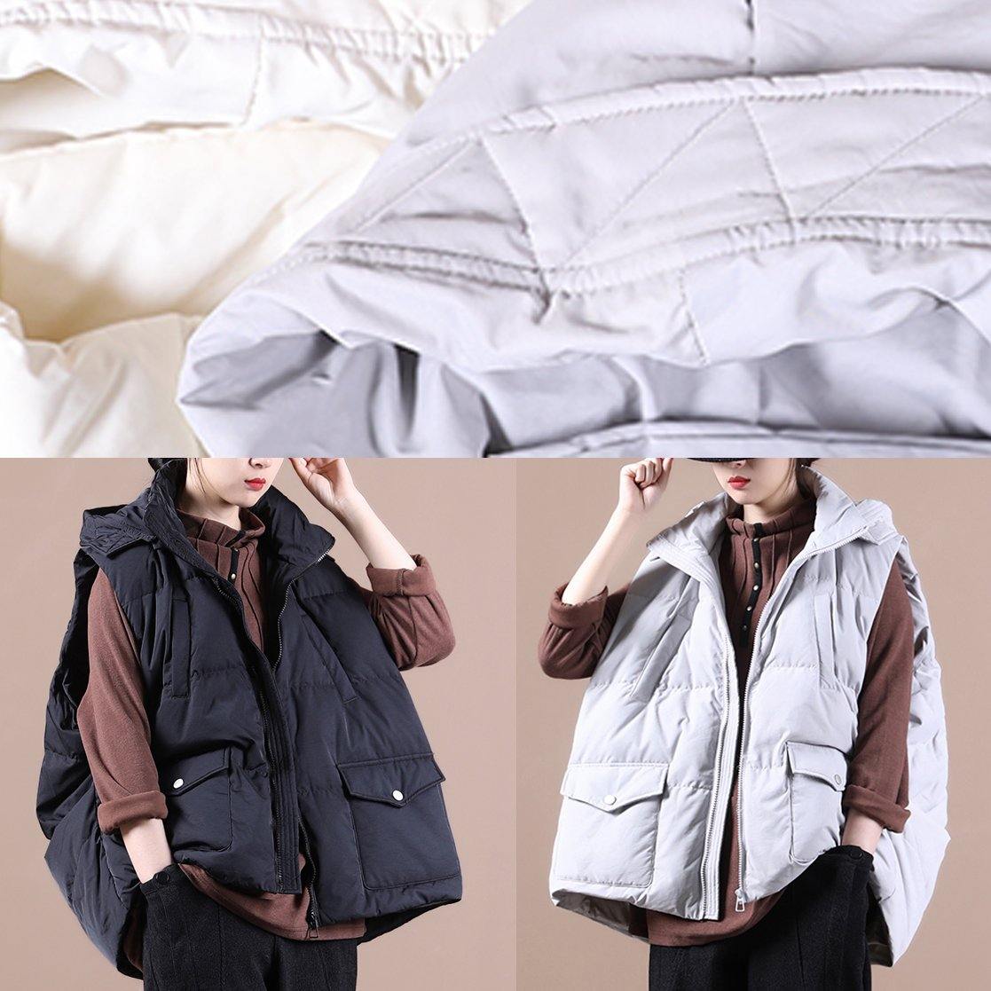 New plus size snow jackets Jackets light gray stand collar pockets duck down Vest - SooLinen