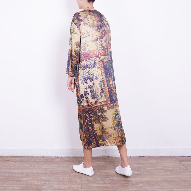 Neue Drucke Midi-Mischkleider Reisekleid in Übergröße Neues Kleid aus Naturmischung mit Rundhalsausschnitt und Armreifärmeln