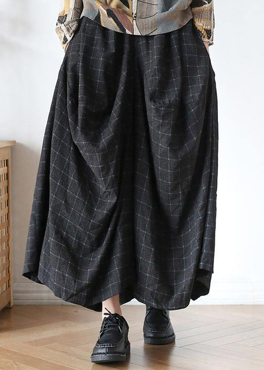 New retro long section loose large size wild plaid irregular wide leg pants - SooLinen