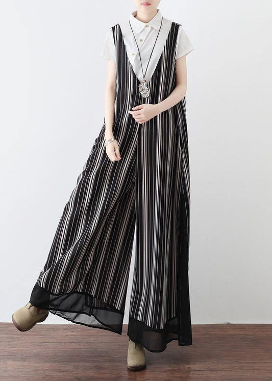 New striped women's chiffon sling wide leg jumpsuit - SooLinen