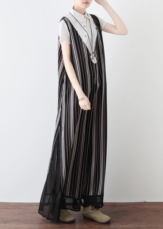 New striped women's chiffon sling wide leg jumpsuit - SooLinen