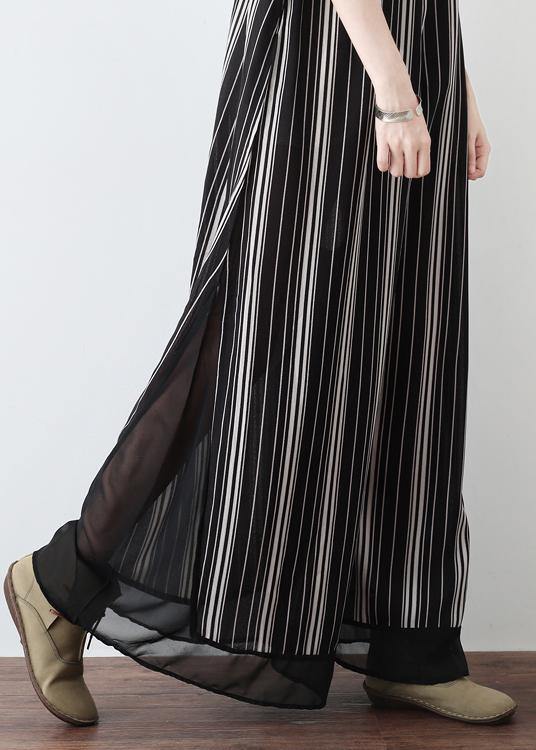 New striped women's chiffon sling wide leg jumpsuit - SooLinen