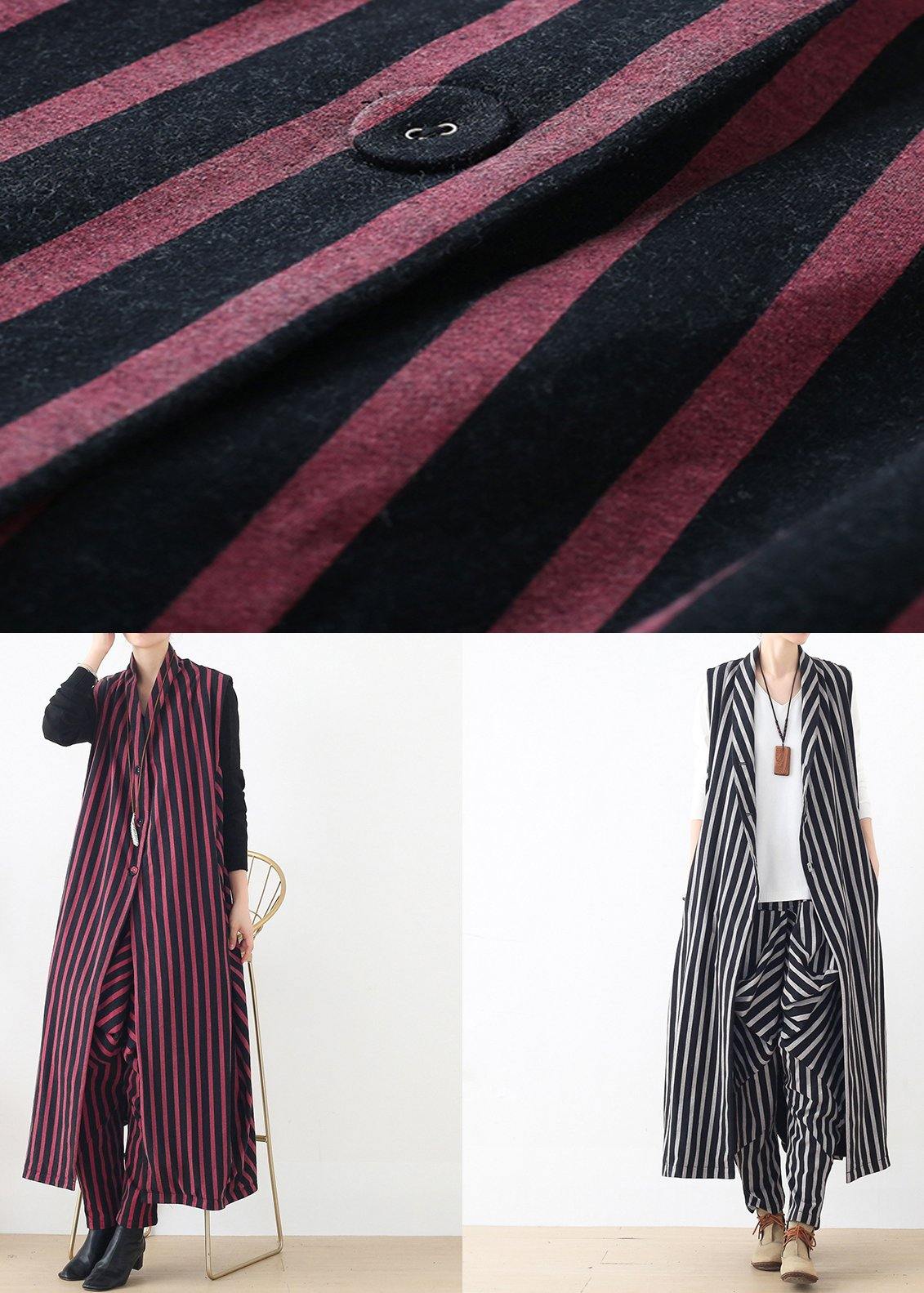 New style beige loose casual mid-length striped waistcoat elastic waist breeches suit - SooLinen