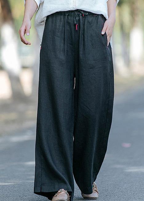 New style literature and art black casual pants Elastic Waist Wide Leg Pants - SooLinen