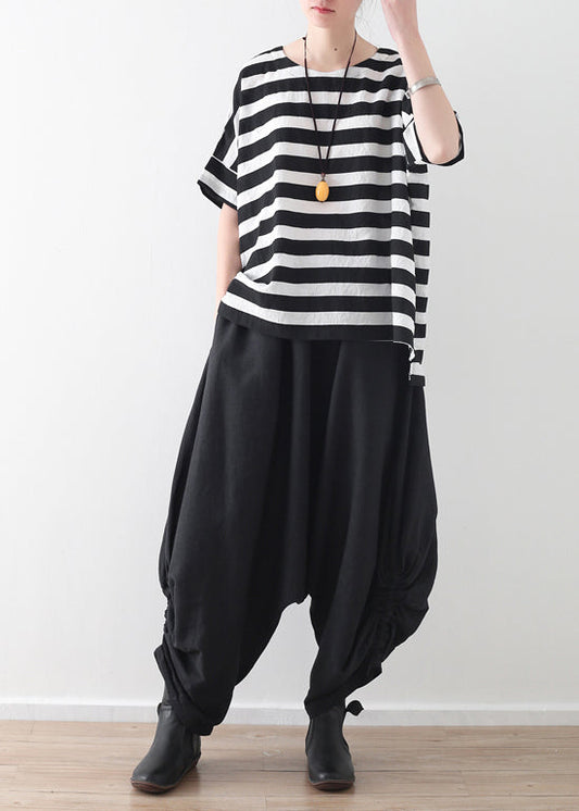 Neue sommer baumwolle leinen blume falten literarischen breite bein hosen