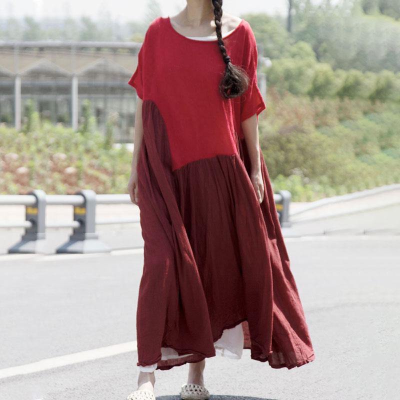Neues Reisekleid, lässig, Retro, Asymmetrie, Spleißen, Jacquard, Kurzarmkleid