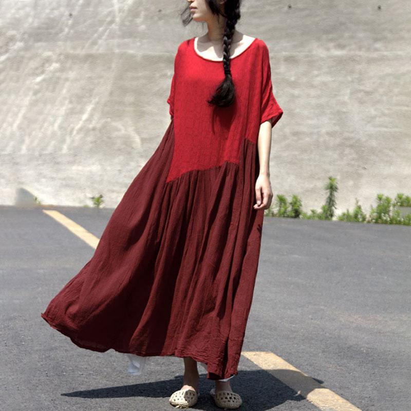 Neues Reisekleid, lässig, Retro, Asymmetrie, Spleißen, Jacquard, Kurzarmkleid