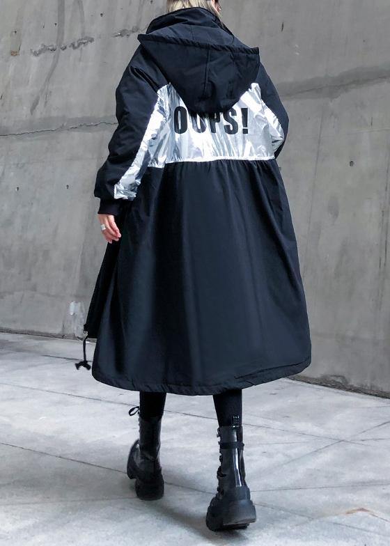 New trendy plus size Coats outwear black hooded drawstring winter parkas - SooLinen