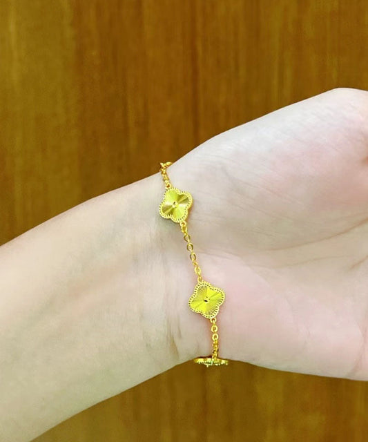 Pulsera novedosa de cadena con trébol de cuatro hojas en oro de 24 quilates