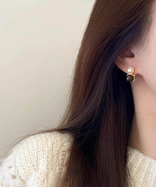 Novelty Gold Copper Overgild Pearl Hoop Earrings