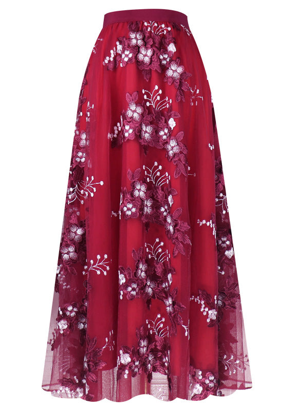 Neuheit Mulberry bestickt Blumen elastische Taille Tüll A-Linie Rock Frühling