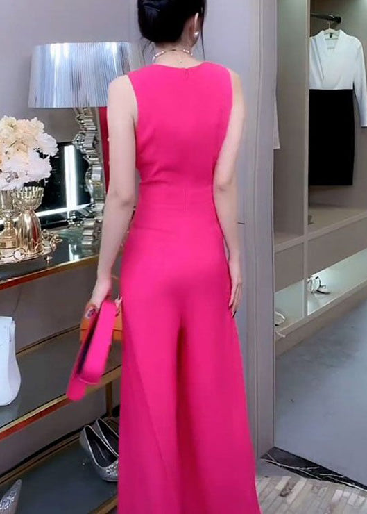 Novelty Rose V-Ausschnitt Einfarbige Baumwolle Jumpsuits Ärmellos