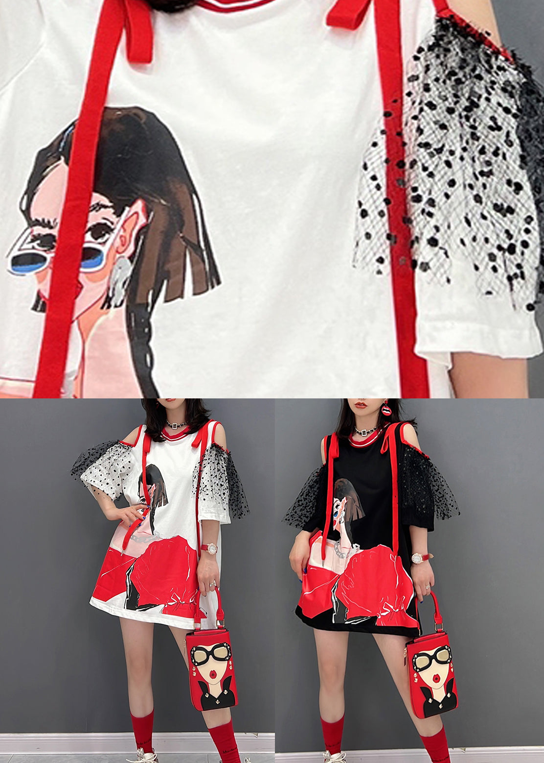 Neuartiges weißes O-Ausschnitt-Tüll-Patchwork-Belle-Mittelkleid mit halben Ärmeln