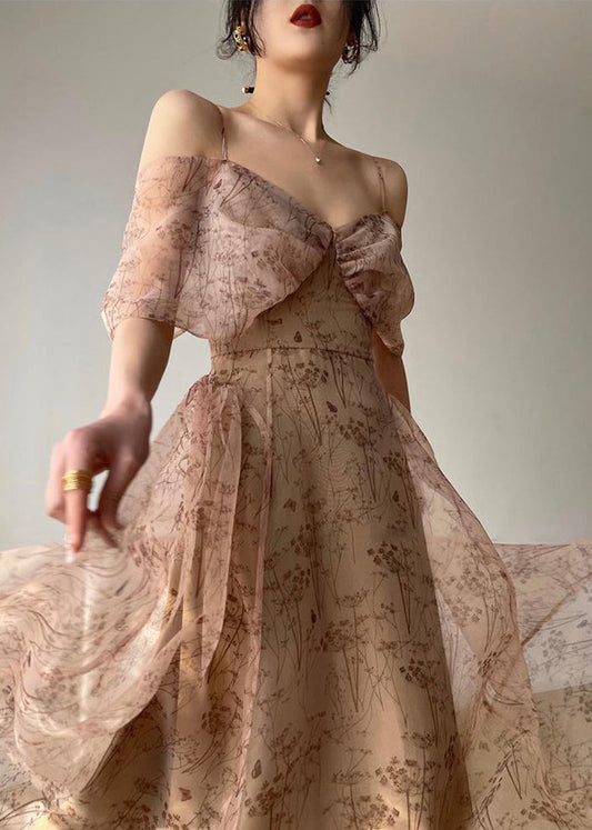 Neuheit Reißverschluss Print Chiffon Spaghettiträger Kleid Sommer