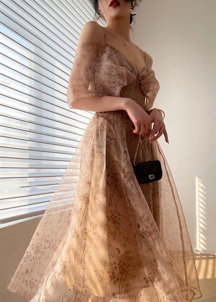 Neuheit Reißverschluss Print Chiffon Spaghettiträger Kleid Sommer