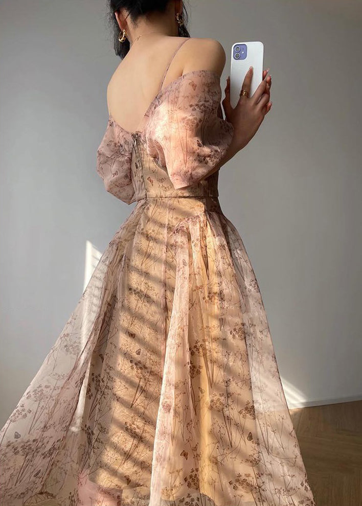 Neuheit Reißverschluss Print Chiffon Spaghettiträger Kleid Sommer