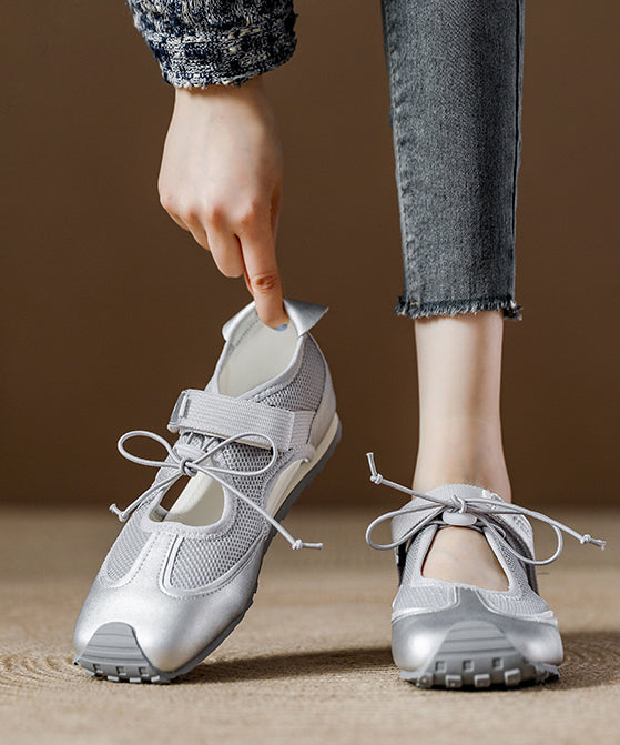 Orange Breathable Mesh Boutique Splicing Flat Shoes Women