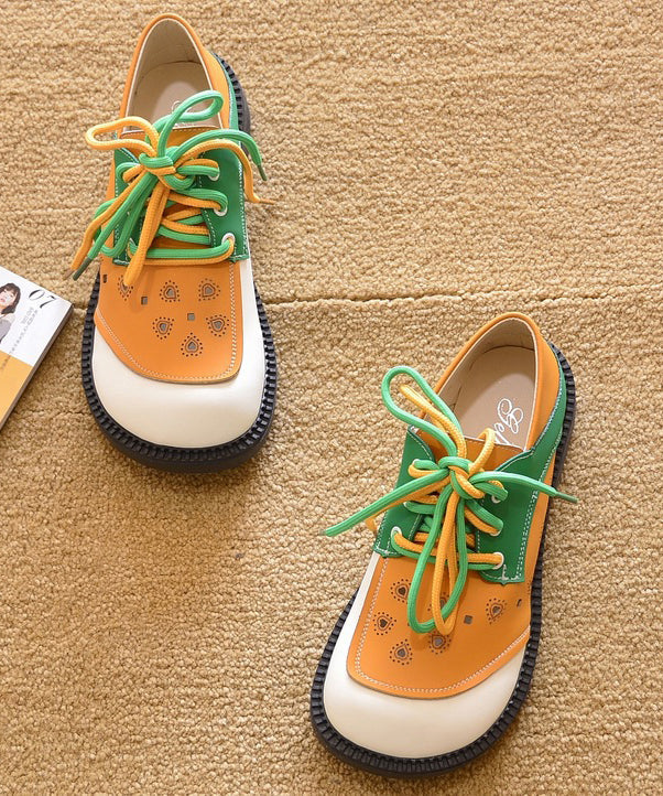 Orange Lace Up Splicing Comfy Flat Shoes For Women
