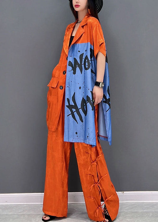 Orange Patchwork Baumwolle Zweiteiler Damenbekleidung Peter Pan Kragen Frühling