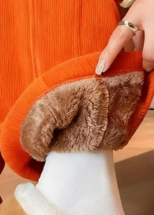 Orangefarbene, einfarbige, warme Fleecehose mit geradem Schnitt und elastischem Bund