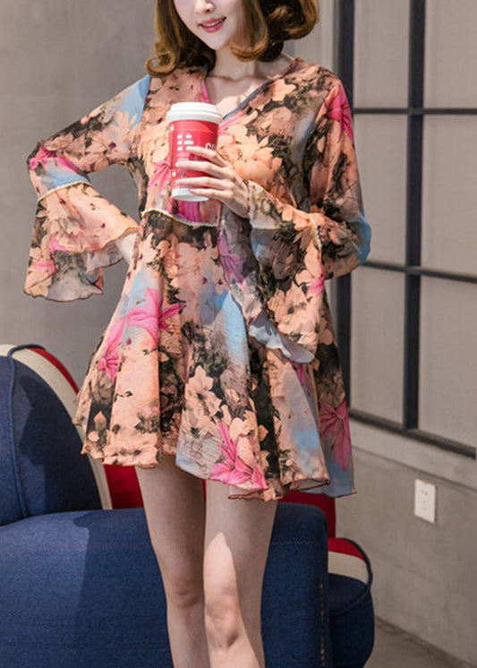 Orange Print Chiffon Shirts Asymmetrische Frühling