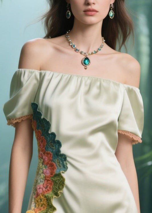 Organic Apricot Cold Shoulder Patchwork Silk Strapless Dress Summer