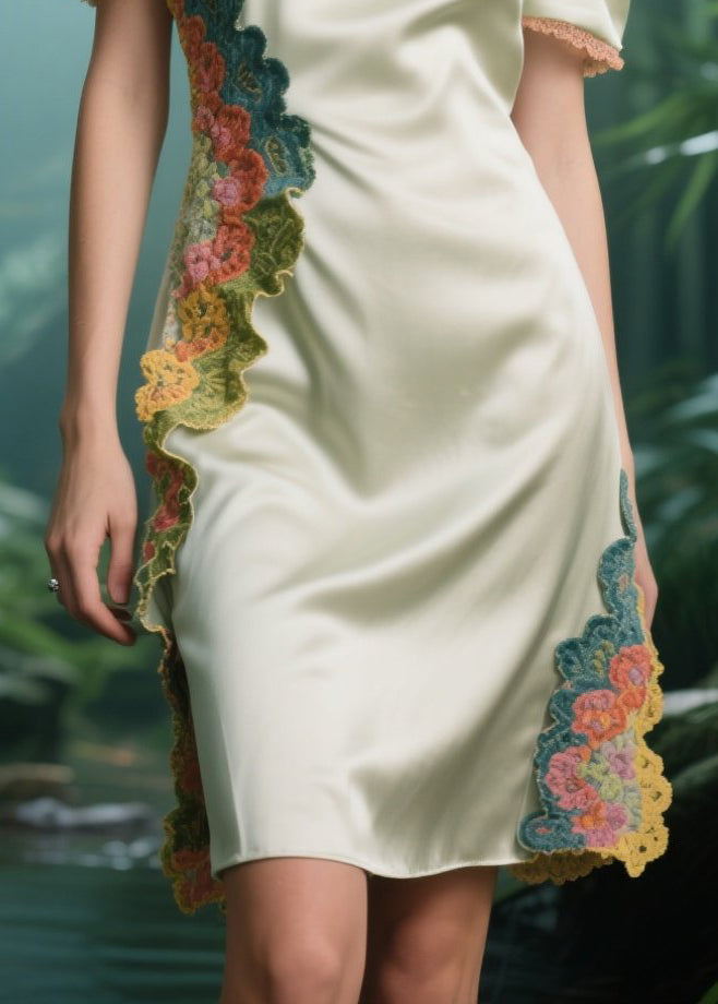 Organic Apricot Cold Shoulder Patchwork Silk Strapless Dress Summer