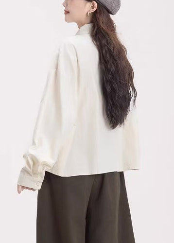 Organic Apricot Embroidered Floral Cotton Shirt Tops Spring