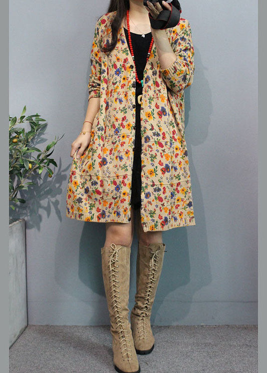 Bio Apricot V-Ausschnitt Print Button Herbst Blumen Pullover Cardigans