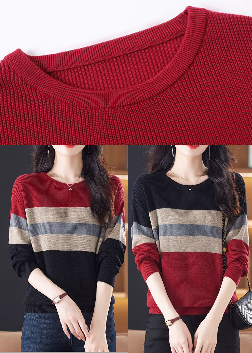Organic Black Oversized Striped Knit Shirts Winter