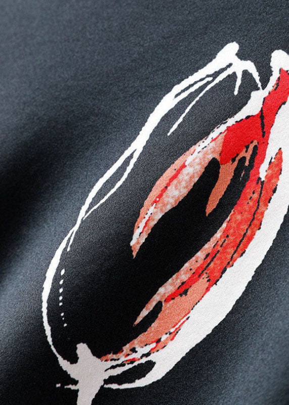 Bio-Schwarzer A-Linien-Herbstrock mit modischem Print und Reißverschluss