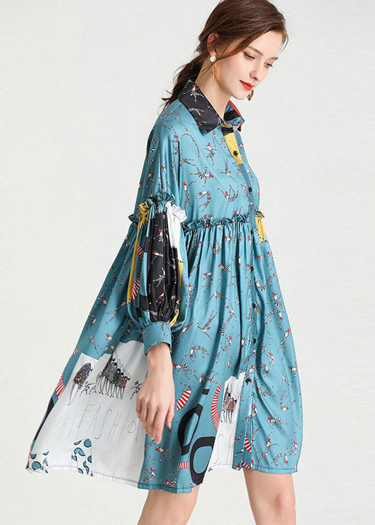 Bio Blau PeterPan Kragen Patchwork Herbst Urlaub Kleid Langarm