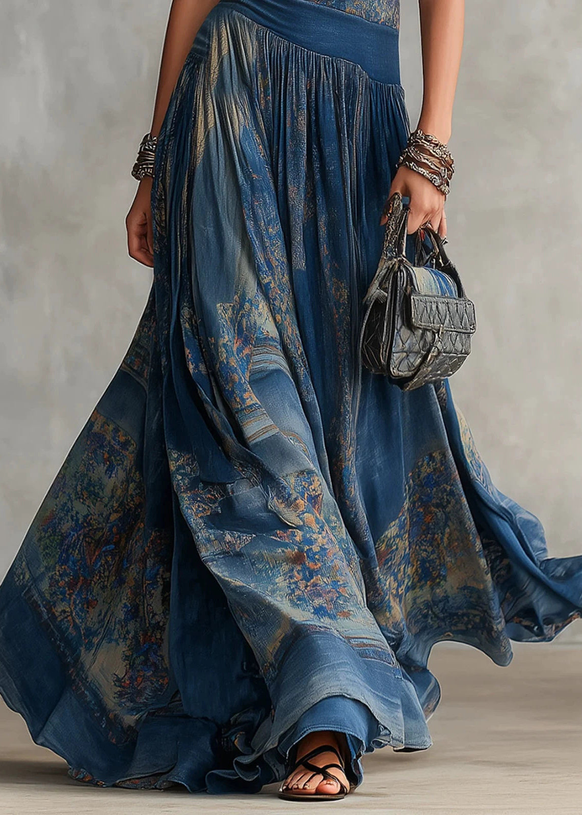 Organic Blue Print Exra Large Hem Day Dress Sleeveless