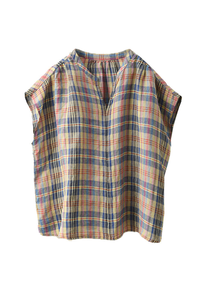 Organic Blue V Neck Striped Linen Shirt Top Summer