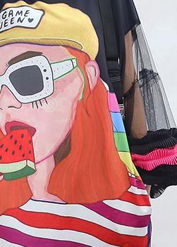 Organic Cartoon print cotton dresses lantern sleeve Dresses summer Dresses - SooLinen