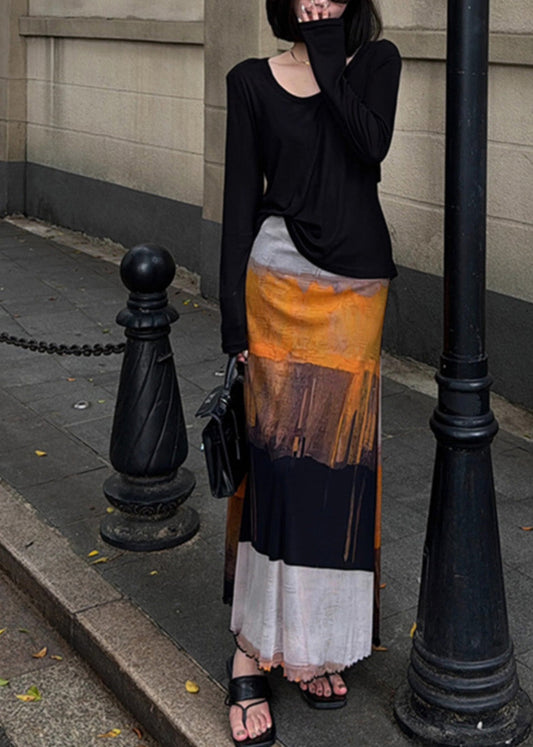 Organic Colorblock Asymmetrical Tie Dye Cotton A Line Skirt Spring