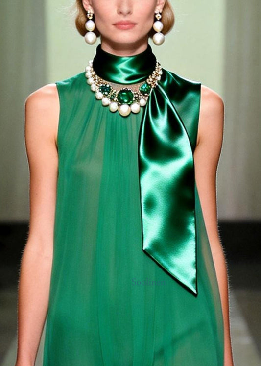 Organic Green Draping Chiffon Vacation Dress Summer