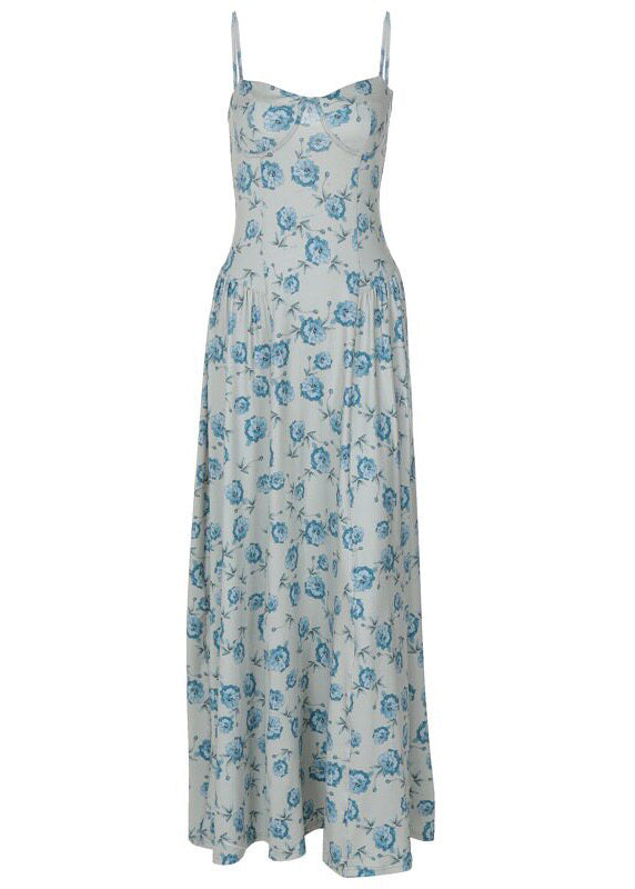 Organic Green Print Exra Large Hem Cotton Long Dress Sleeveless