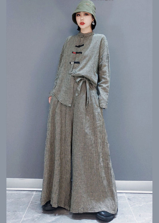 Bio-Grau karierte Taschen 2-teiliges Outfit Frühling