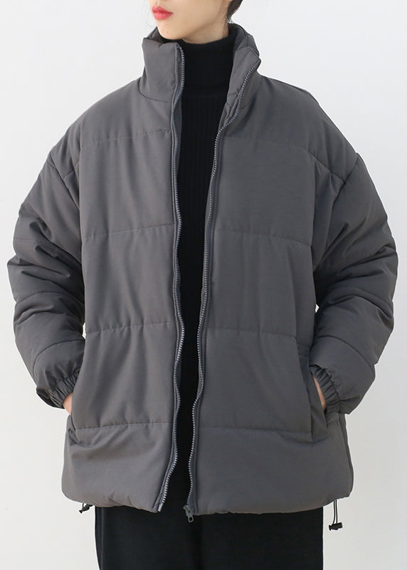 Bio-Parka mit Stehkragen und Reißverschluss, dick, Grau, Winter