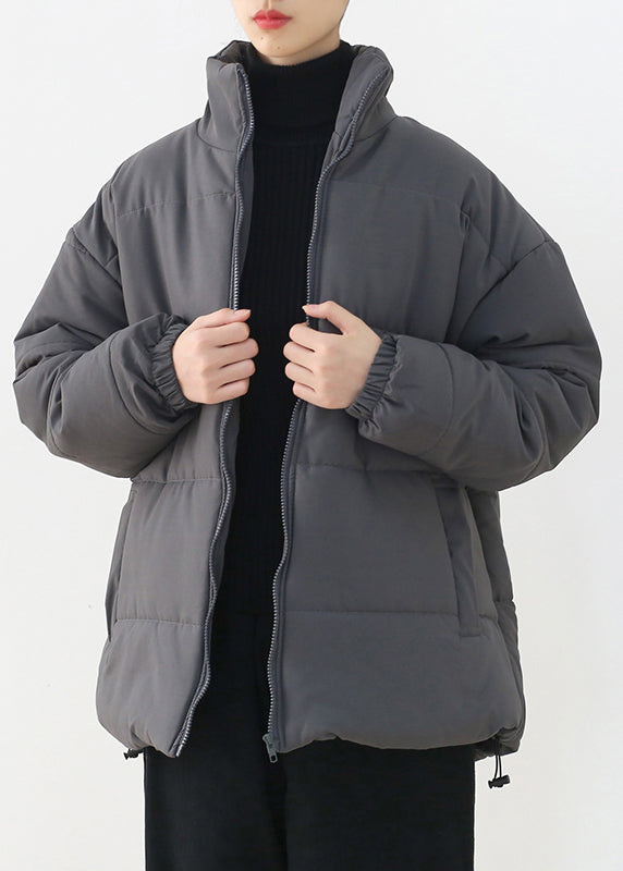 Bio-Parka mit Stehkragen und Reißverschluss, dick, Grau, Winter