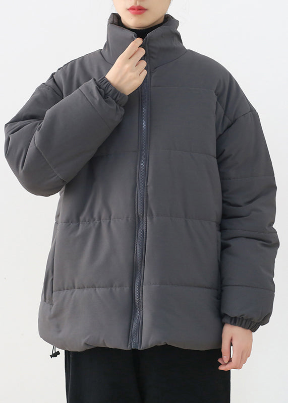Bio-Parka mit Stehkragen und Reißverschluss, dick, Grau, Winter