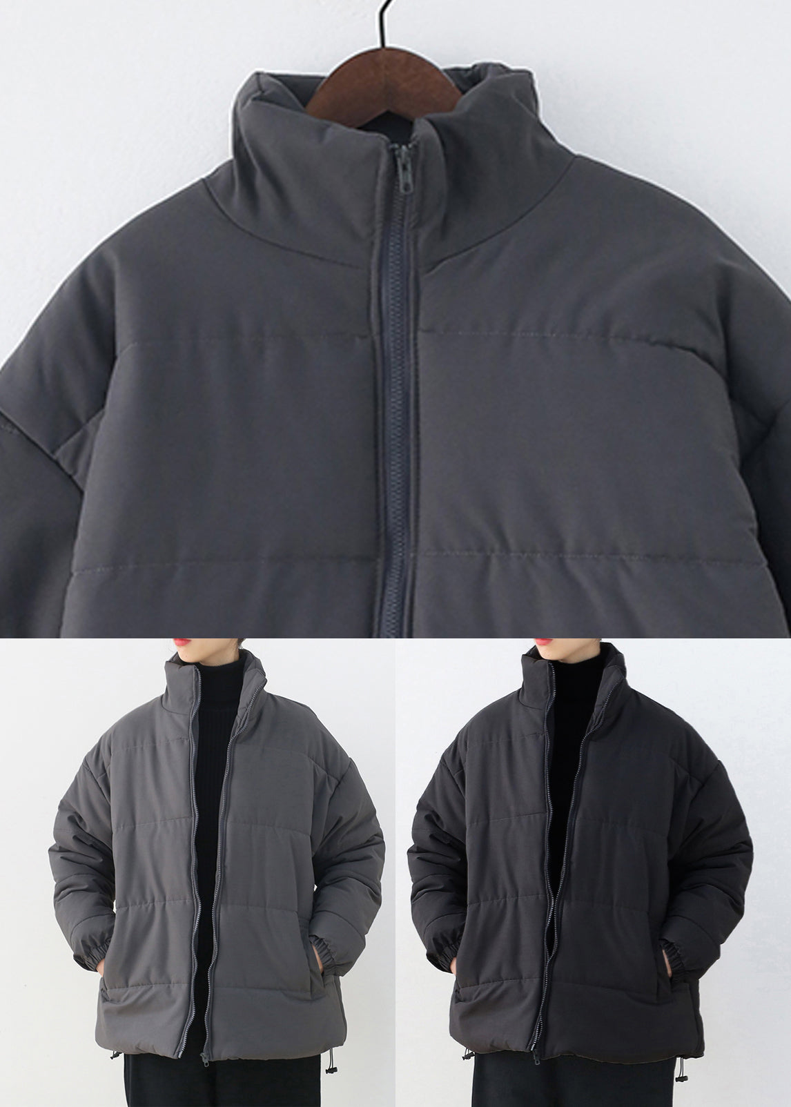 Bio-Parka mit Stehkragen und Reißverschluss, dick, Grau, Winter