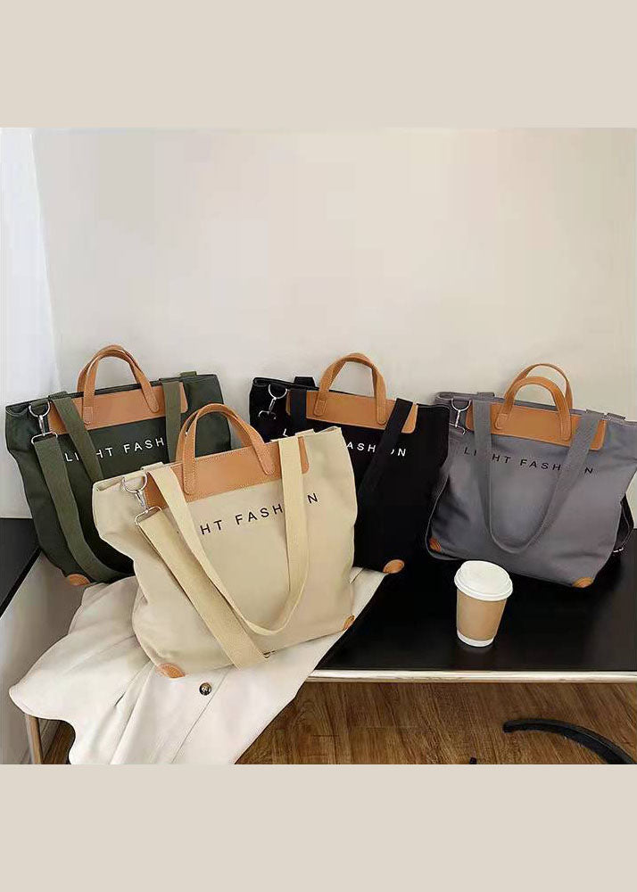 Tragetasche aus Bio-Canvas mit Grafikdruck in Khaki