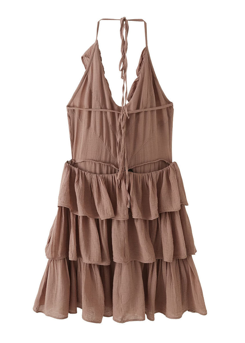 Organic Khaki Halter Layered Tulle Sundress Summer