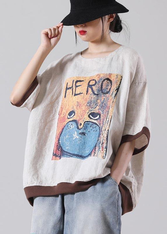 Organic Orange Print Linen Cotton Top Summer - SooLinen