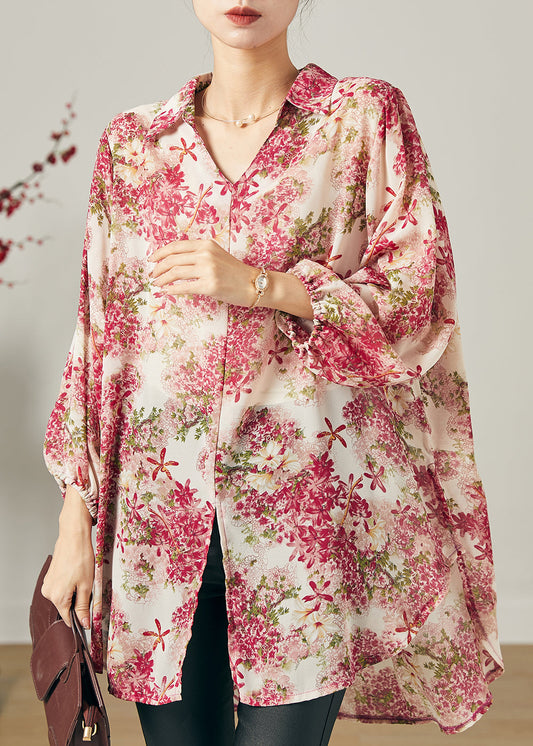 Bio-Chiffon-Bluse mit übergroßem Print, Rosa, Sommer