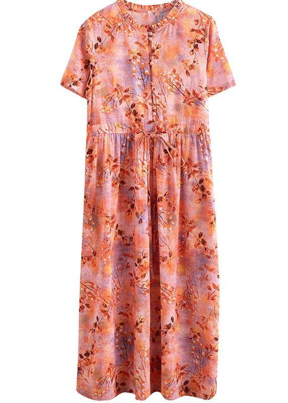 Organic Print tie waist Cotton Ruffled Summer Maxi Dress - SooLinen
